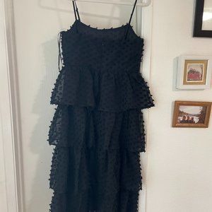 Lulu's Flirting with You Black Tiered Pom Pom Midi Dress